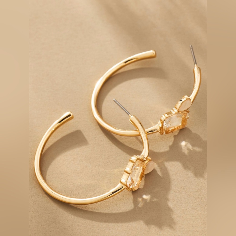 Anthropologie double stone Gold Hoop Earrings - Picture 1 of 16